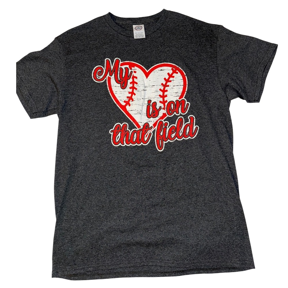 Delta Pro Weight Graphic T Shirt Womens Medium Gray‎ Baseball  Heart Tee NEW